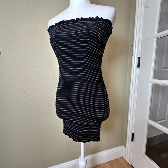 FOREVER 21 All Over Smocked Rainbow Thread Strapless Dress Size Small - Picture 2 of 9